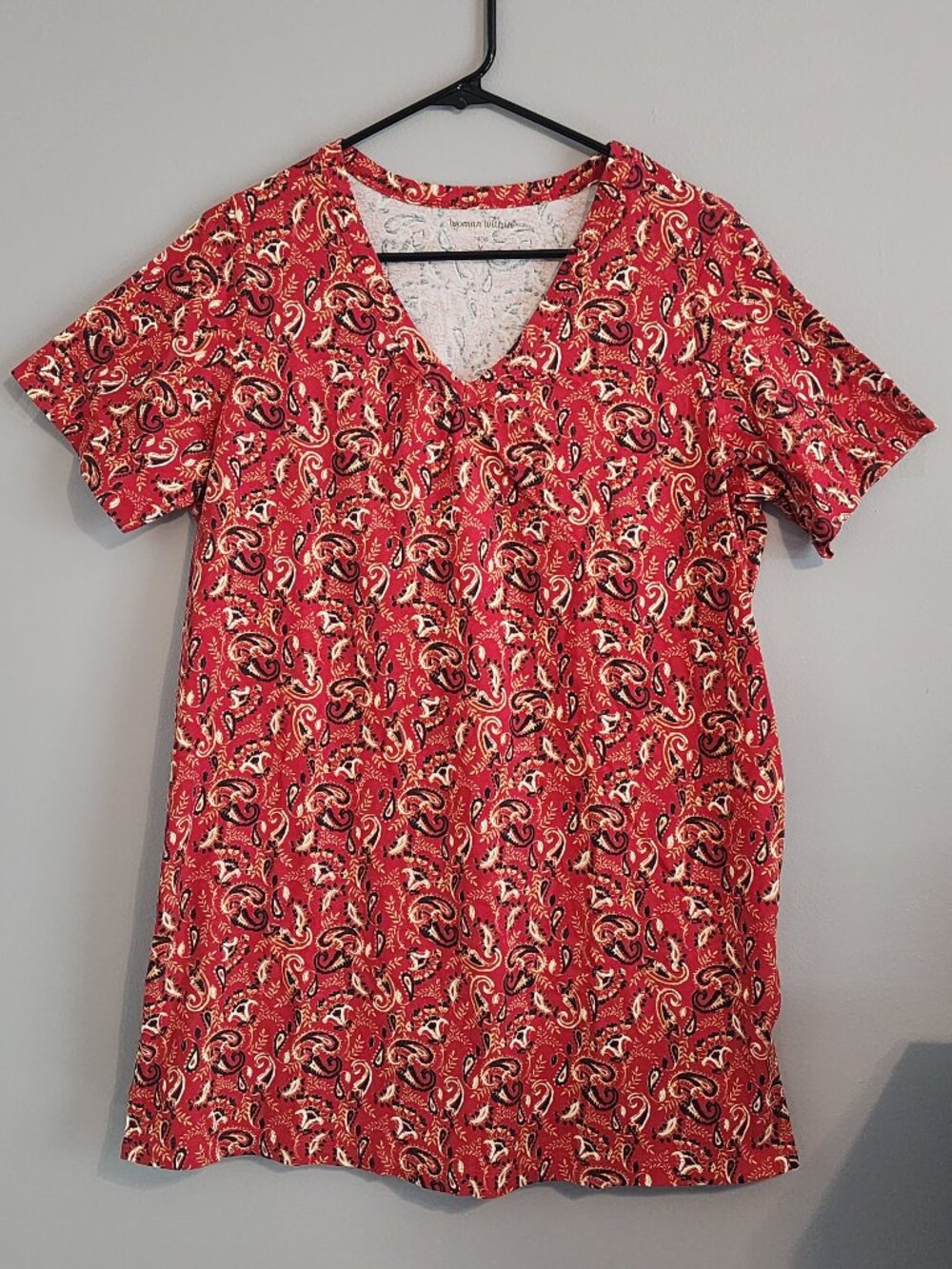 Woman Within Perfect Printed Short-Sleeve Shirred V-Neck Tunic, Medium